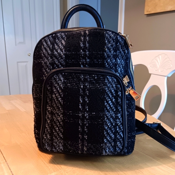 INC Tweed Fabic Blk & Gray Small Backpack Purse - Picture 1 of 10